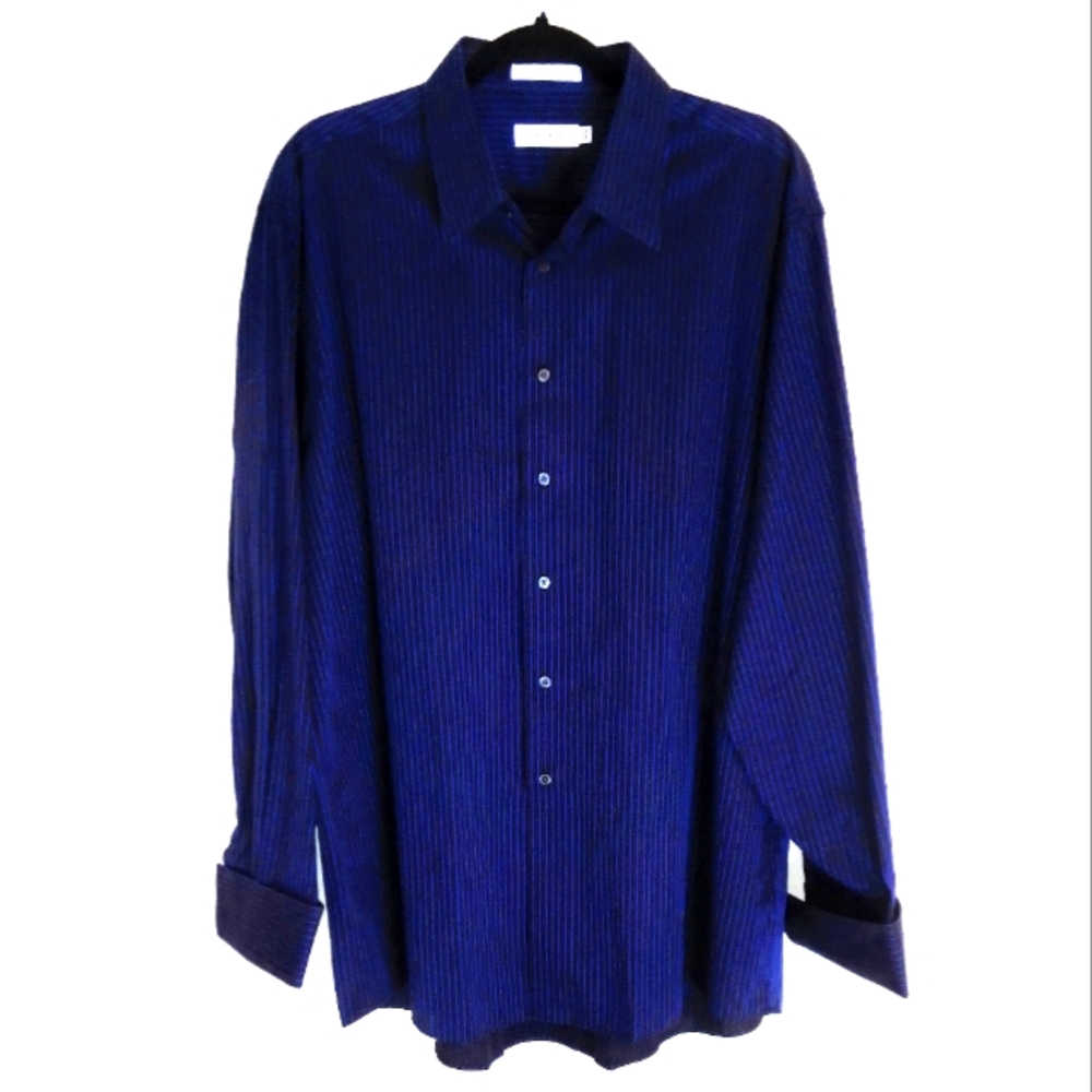 Calvin Klein Men's Shirt Long Sleeve Blue Stripes Button Up S 17.5 34/35 Prowned